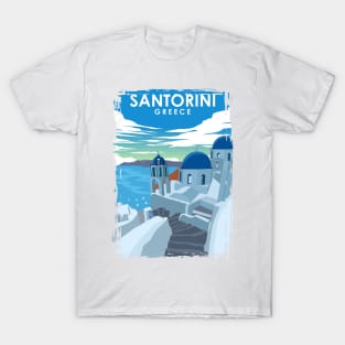 Santorini Greece Vintage Minimal Travel Poster T-Shirt